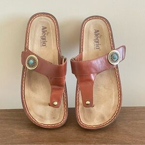 Alegria Carina Leather Sandals Brown with Blue Accent Sz 9 (40)